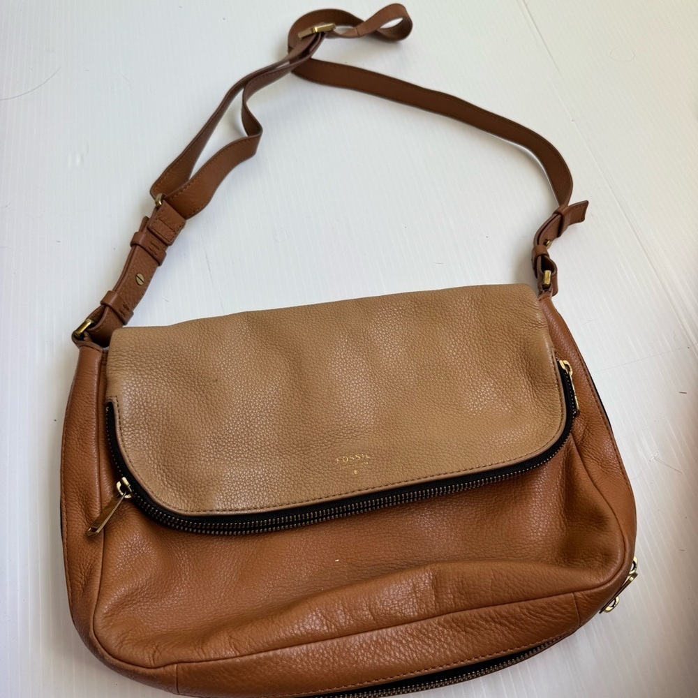 Fossil Tan Leather Crossbody Bag
